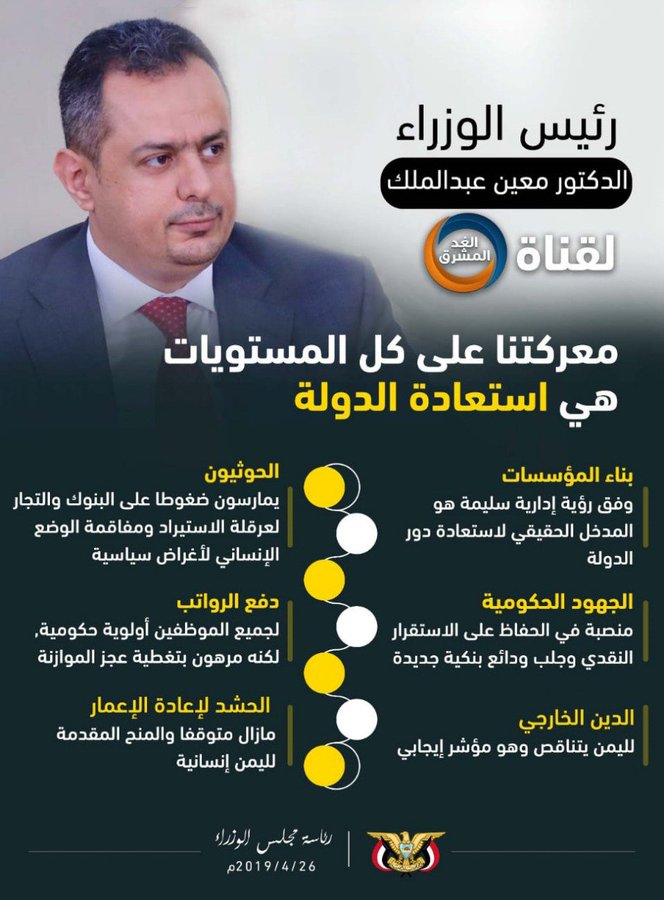 أبرز ما جاء في حديث رئيس الوزراء الدكتور معين عبد الملك لقناة الغد المشرق