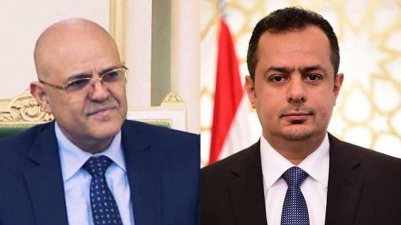 رئيس الوزراء معين عبدالملك ومحافظ تعز نبيل شمسان
