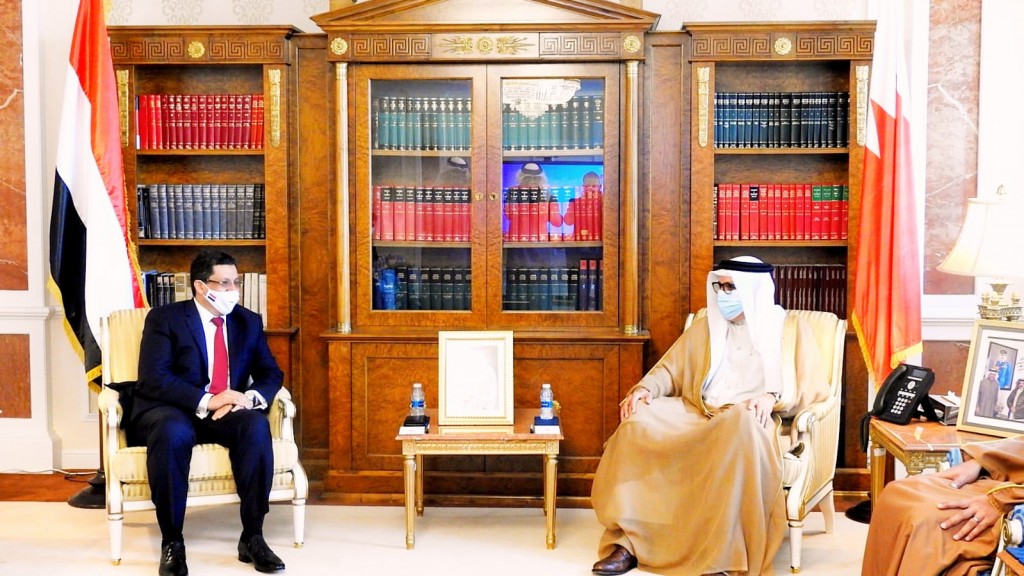 وزير الخارجية خلال استقبال وزير الخارجية البحريني